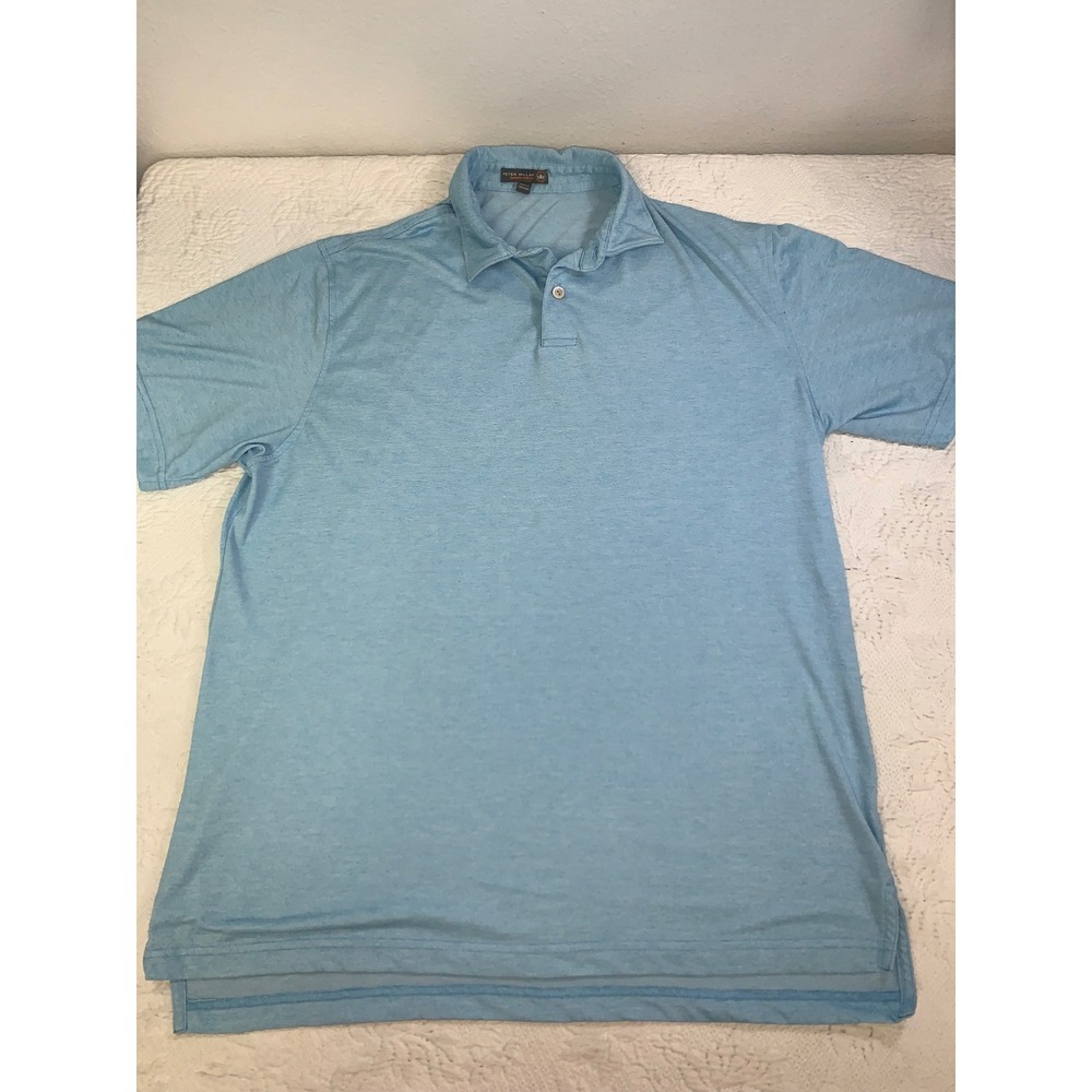 Peter Millar Summer Comfort Mens L Sky Blue Heather Short Sleeve Golf Polo Shirt